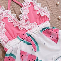 Watermelon printed lace halter halter romper