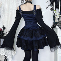 Dark-style Jacquard Lace Square-neck Dress