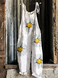 Vintage Print Wide Leg Women's Jumpsuit