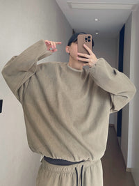 Retro Bean-Red Green Lazy Corduroy Long-Sleeve Top