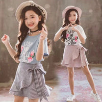 Summer Fashion Girls Short Sleeve Skirt Suit