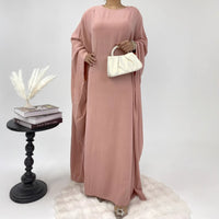 Womens Cinched-waist Batwing-sleeve Dress