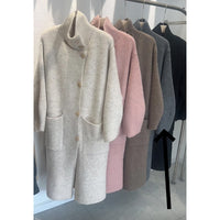 Mid-length Wool Overcoat Coat Women's Outer Wear Turtleneck Knitting Sweater Cardigan