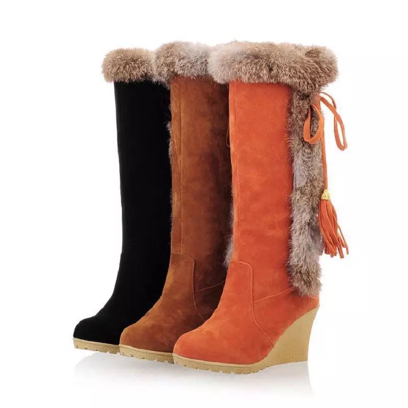 Autumn And Winter New Frosted Plus Size Wedge Boots Fur Integrated High-top For Women