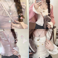 Autumn Outerwear Slim Fit Ruffled Patchwork Knitting Long-sleeved Top