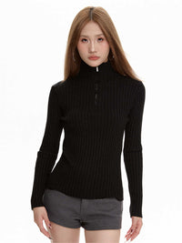 Black Long Sleeve Turtleneck Sweater Zipper Thickening Bottoming Shirt