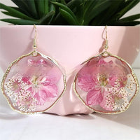Natural Real Flower Swallowtail Lace Resin Drop Earrings
