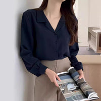 Simple Suit Collar Chiffon Shirt Women's Long Sleeve Shirt