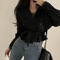 Retro Lapels Lace-up Loose Solid Color Suit Collar Long Sleeve