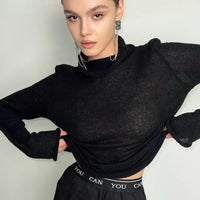 Knitted Long-sleeved Top Loose And Idle Curling Hollow Design