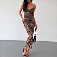 Womens Sexy Leopard-Print Camisole Dress