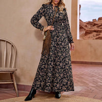 European And American-style Floral Print Long-sleeve Maxi Dress
