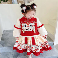 Girls' Han Chinese Costume Fleece-lined Thickened Tang Suit New Year Chinese Style Suit