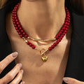 Vintage Red Acrylic Beaded Bent-Tube Necklace