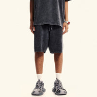 American Style Retro Washed Side Slit Drawstring Shorts