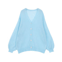 Solid Color And V-neck Knitted Solid Color Casual Cardigan Button Top Coat