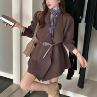 Irregular Lapel Mid-length Knitted Cardigan Casual Laid-back Style