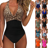 Cross Color Matching Tight One-piece Swimsuit