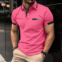 Men's Casual Polo Shirt Chest Faux Pocket Lapel Button Business T-shirt