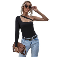Asymmetric Black Off-shoulder Sexy Solid Color Long Sleeve Women's Top