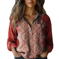 Womens V-neck Printed Blouseshirt