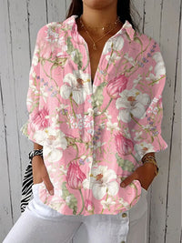 Women's Creative Fashion 3D Printing Lapel Casual Shirt