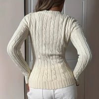 V-neck Cable-knit Sweater Versatile Long-sleeve Knit Top