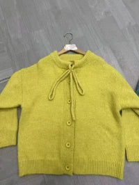 Lace-up Crew Neck Single-breasted Sweater Coat