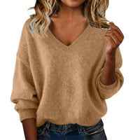 New Fashion Loose Solid Color V-neck Sweater Women