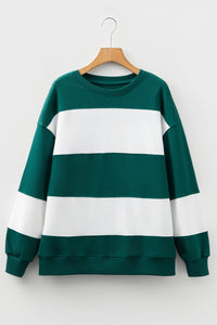 Women's Casual Loose Knitted Color-block Crew Neck Sweater