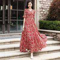 Floral Skirt Big Swing Chiffon Dress Summer Plus Size Below The Knee