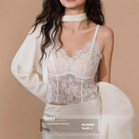 Womens Triangle Cup Bra With Chest Pads Lace Camisole
