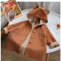 New Thick Mid-length Woolen Coat Children's Cartoon Cute Fox Woolen Coat