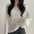 Hollow Jacquard Sun Protection Shirt Knitted Blouse Women Loose Thin Top