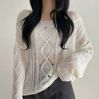 Hollow Jacquard Sun Protection Shirt Knitted Blouse Women Loose Thin Top