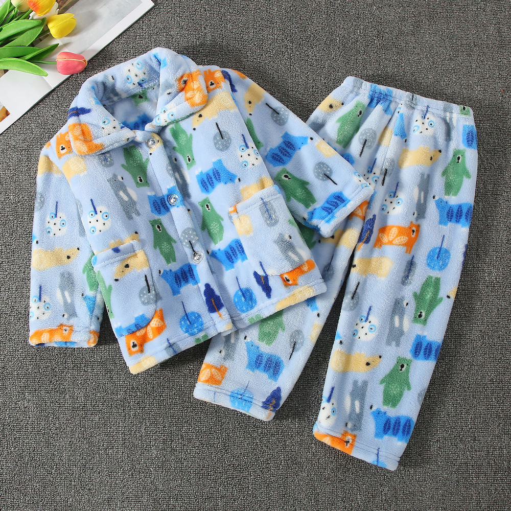 Spring And Autumn Boys' And Girls' Flannel Cute Kawaii Cartoon Animal Homewear