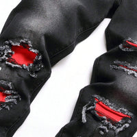 Men's Fashionable Straight-Leg Ripped Black Jeans