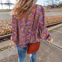 Floral Print Chiffon Blouse Womens Ruffle Hem Pullover Top