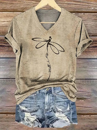 Casual Fashion V-neck Short-sleeve Womens T-shirt With 3D Print