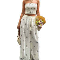 Bohemian Ice-silk Linen Tube Top And Wide-leg Pants