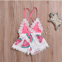 Watermelon printed lace halter halter romper