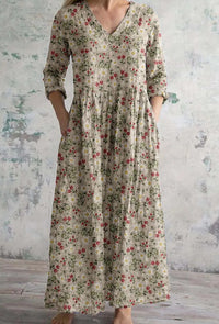Womens Loose Stylish V-Neck Printed Dress