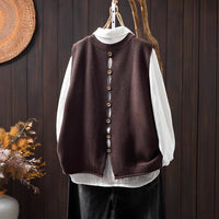 Back Buttoned Cotton Thread Knitted Vest Women
