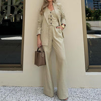 Fashionable Chic Solid-Colored Blazer Vest Wide-Leg Pants Three-Piece Suit Set
