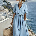 Women's Casual V-neck Color Block Loose Dress