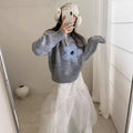 Early Autumn Versatile Casual Floral Round Neck Knitted Long Sleeve Top