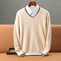 Warm Knitted Wool Sweater With A V-neck And Pullover Design