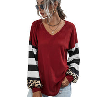 Striped stitching long-sleeved T-shirt women