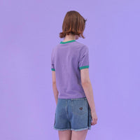 Aqua blue denim printed shorts