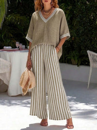 Tunic-style Striped Casual Trousers Womens Outfit